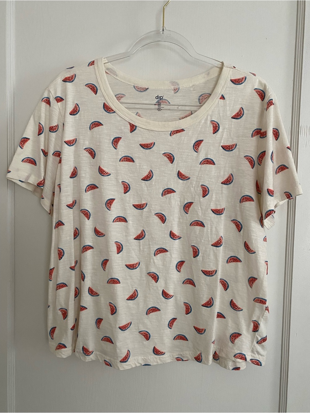 dip Cream Short Sleeve Tee with Red Watermelon Motif